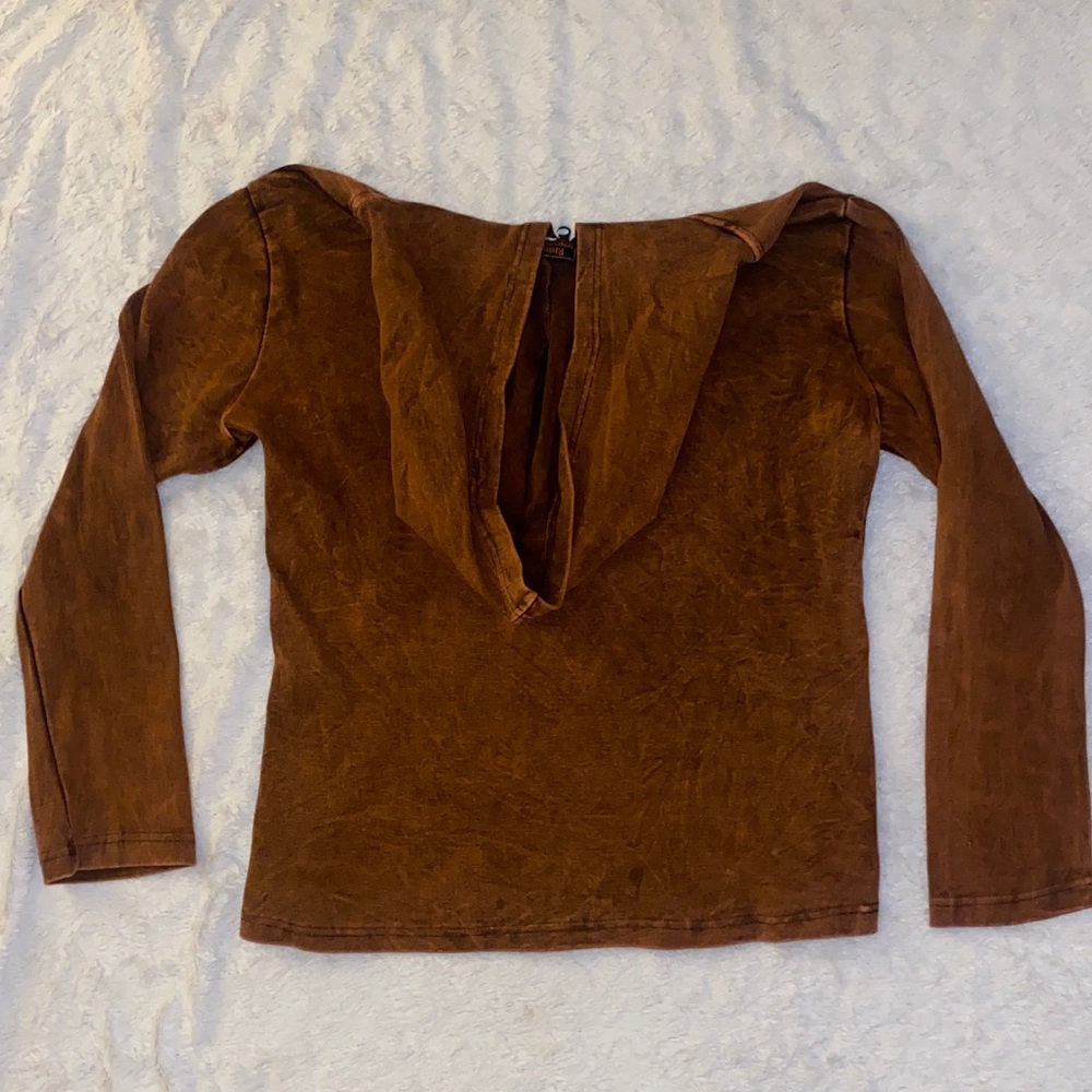 Rising International Brown Zip Up Hoodie with Colorful Tree Branch Embroidery - Picture 5 of 5